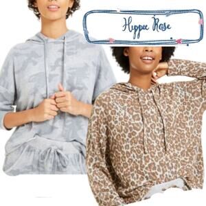 Two Hippie Rose Hoodies Gray Camo and Animal Print Size XS